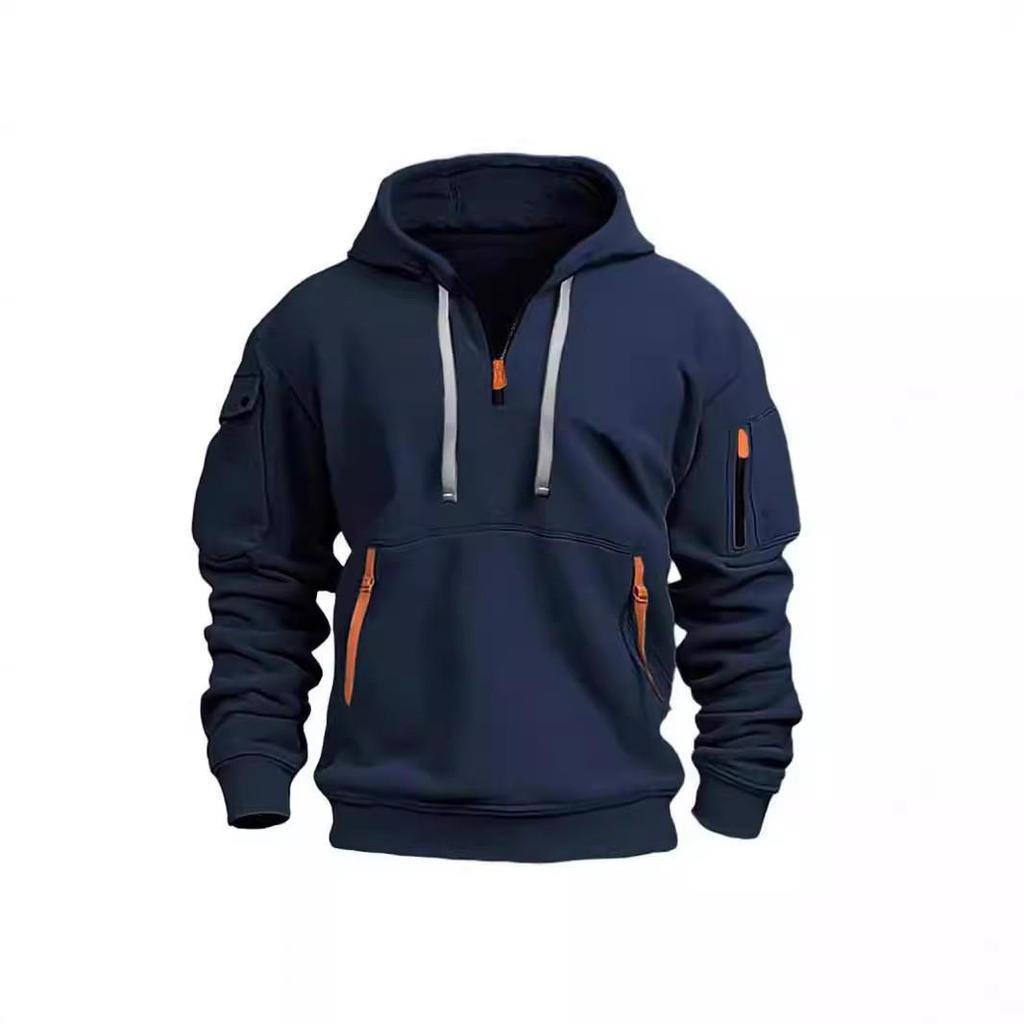 Men's Autumn Winter Casual Multi-Pocket Slimming Zip Hoodie Jacket