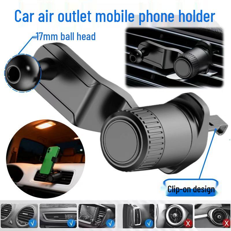 17mm Ball Head Car Phone Holder with Air Vent Clip & Navigation Support.