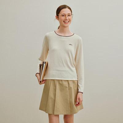 Inman Damen Gestrickter Colorblock Langarmpullover mit Stickerei