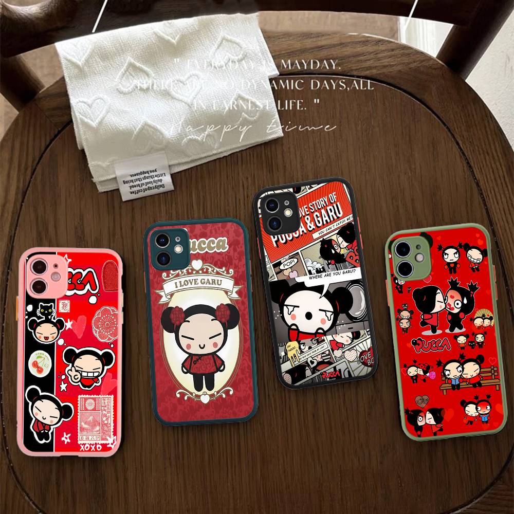 Popular Animation P-Pucca For IPhone 15 16 Pro Max 11 12 13 14 XS XR X Plus 16E Matte Translucent Phone Cover