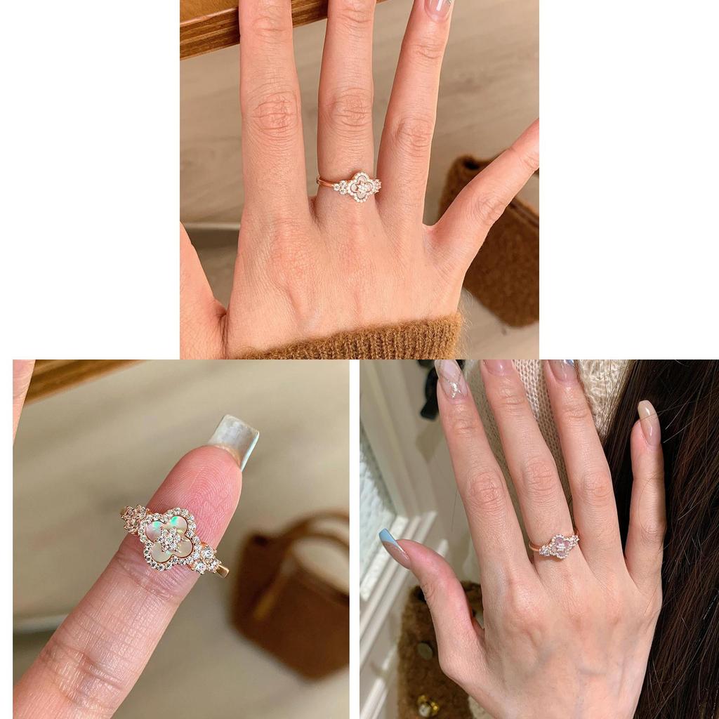 Fashion Zircon Motherofpearl Diamondshaped Open Ring For Women