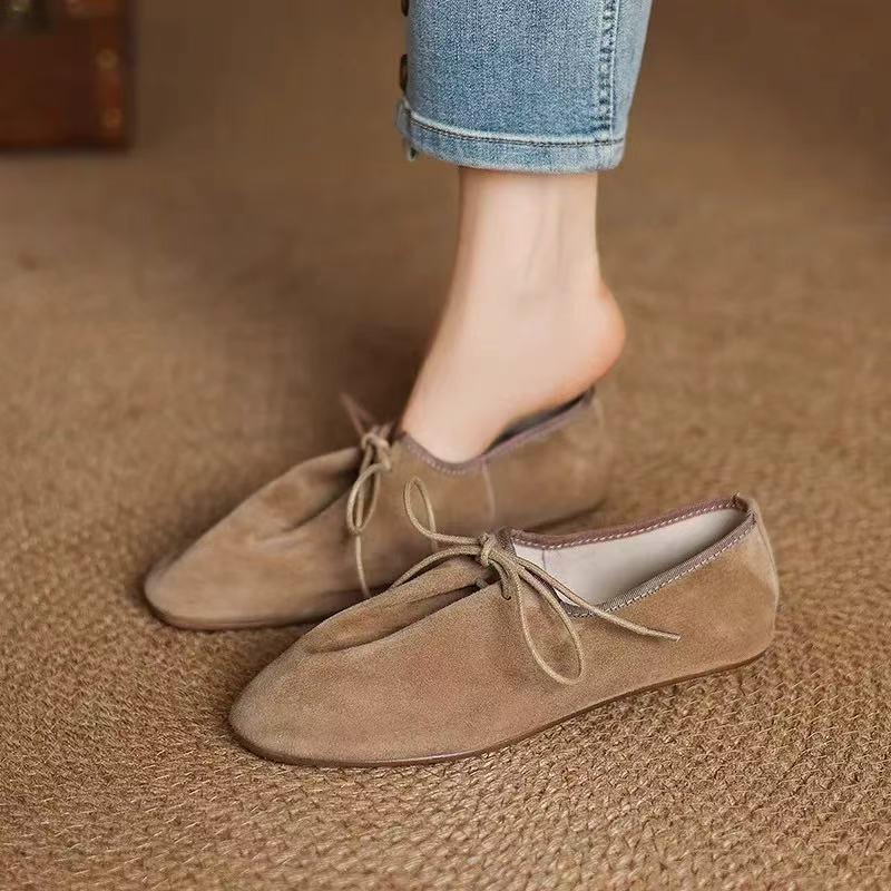 Fashion Autumn Designer Shoes Faux Suede Lace Up Flats Women Lightweight Slip Walking Shoes Comfortable Loafers for Women Ballet Flats