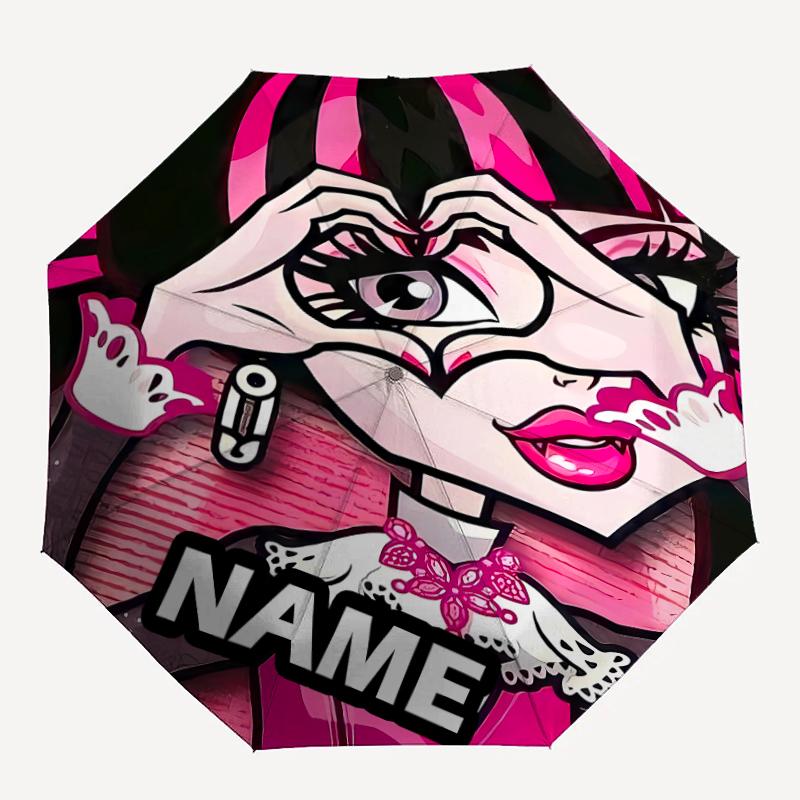 Personalized Name Monster High Draculaura Print Umbrella - Automatic Open/Close, Eight-Rib Durable Frame, Automatic Folding Umbrella