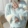 Autumn/Winter Imitation Mink Fleece Sweater for Women Loose Outerwear Pullover V-Neck Top for Women Knitwear Pullover Women