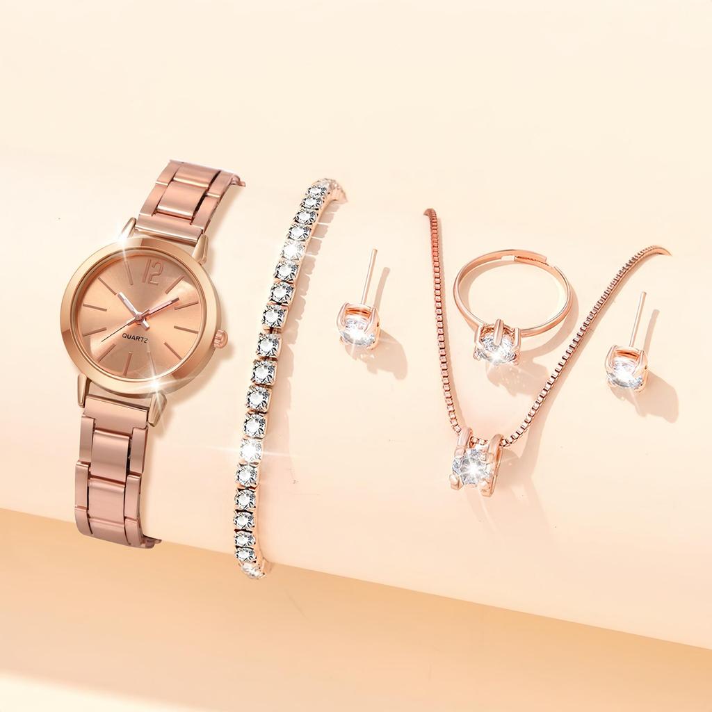 Women's Trendy Stainless Steel Quartz Watch & Bracelet Set