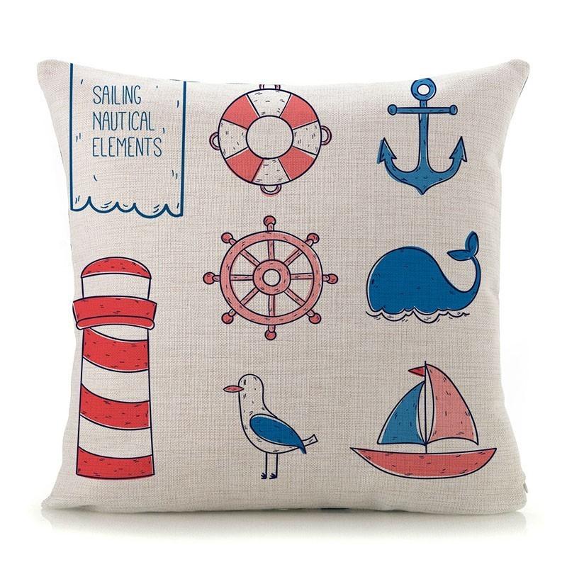 Mediterranean Lighthouse Ocean Sailing Print Home Decorative Cushion Cover Cotton Linen Pillow Case For Sofa Bed Chair 45X45Cm