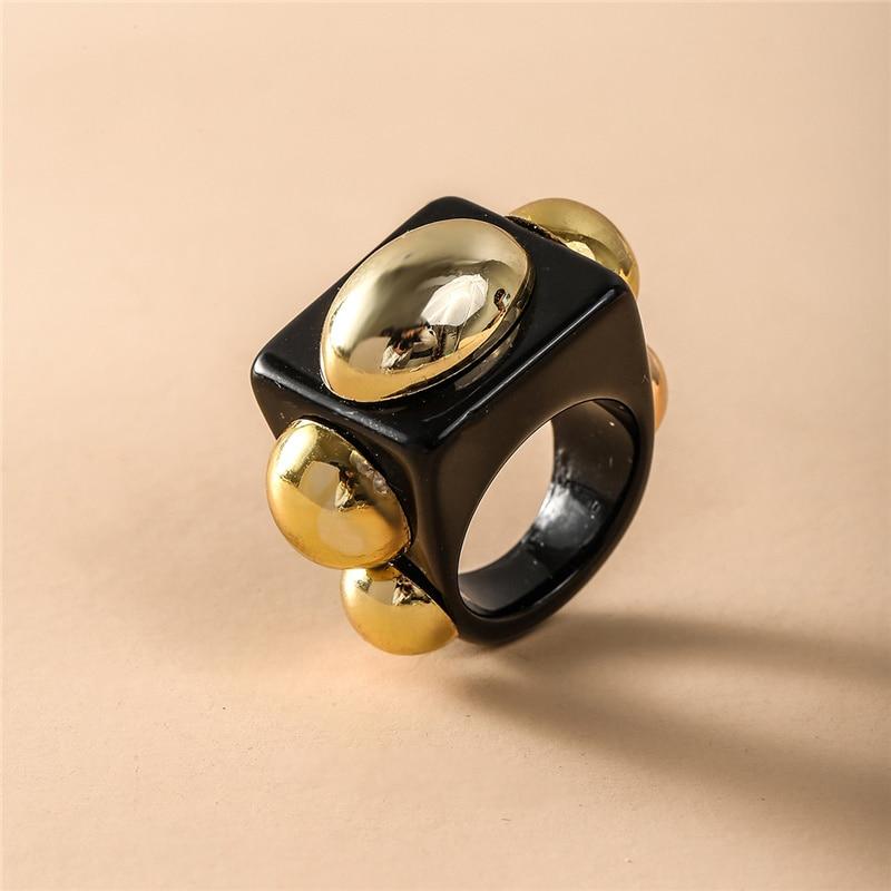 iF ME Chunky Aesthetic Large Colorful Golden Bead SquareTransparent Resin Acrylic Rings for Women Girl DIY Knuckle Party Ring Jewelry