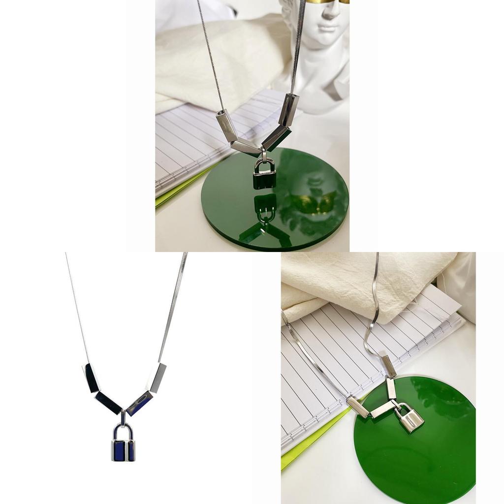 Steel Industrial Geometric Pendant Necklace For Men Women Minimalist Lock Design