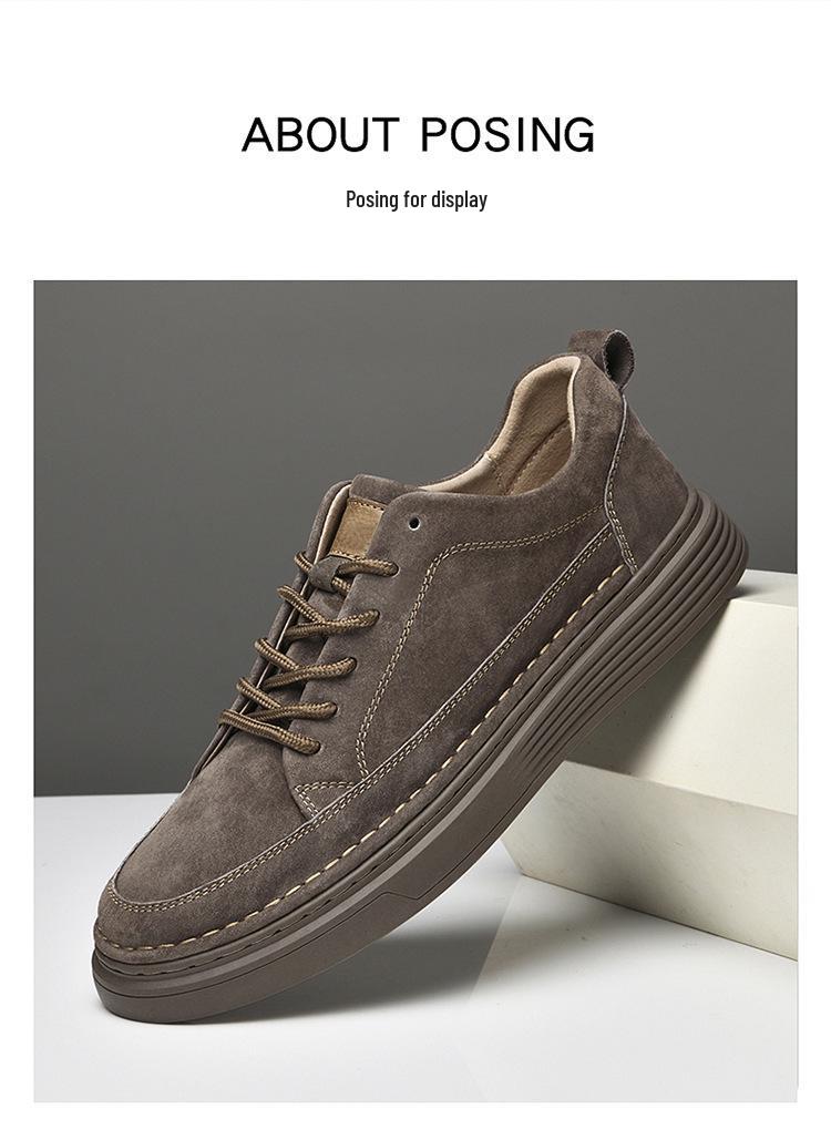 Plus Size Men's Skate Shoes, Size 47, Pigskin Top Layer, British Style, Thick Sole, Youth Casual Fashion Sneakers