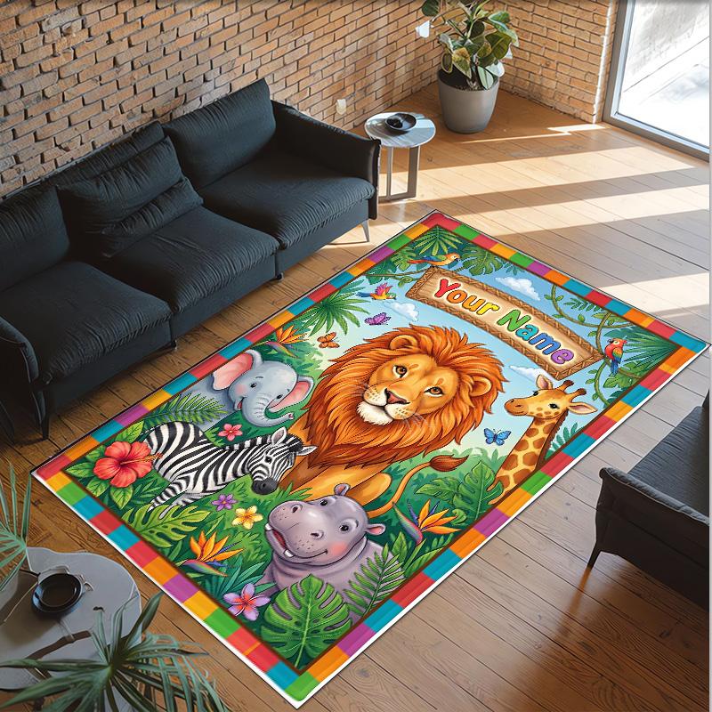 Animals Theme Crystal Velvet Floor Rug Personalized Custom Name Text Warm Carpet Home Decoration