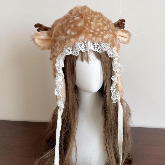 Winter Hat with Cartoon Deer Ears Plush Lining Ear Protection Hat Thickened Warm Adjustable Fit Leg Warmers Winter Wear