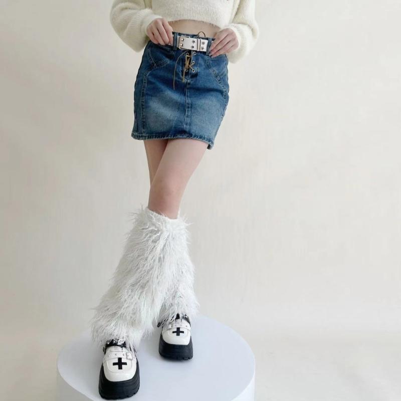 Gothic 80s Party Dance Legwarmers Autumn Winter Plush-Leg Warmers Lolita-Socks Furry Long Boot Socks Gift for Women Girl