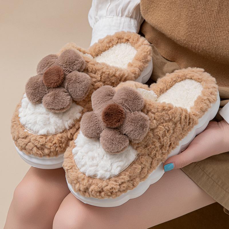 Thick bottom step on shit feeling warm cotton slippers autumn and winter 2025 new indoor home plush cute cotton mop