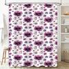 Purple Flower Waterproof Shower Curtain Watercolor Design Decorative Bath Mat For Home Bathroom Decoration (White) [240X180Cm]