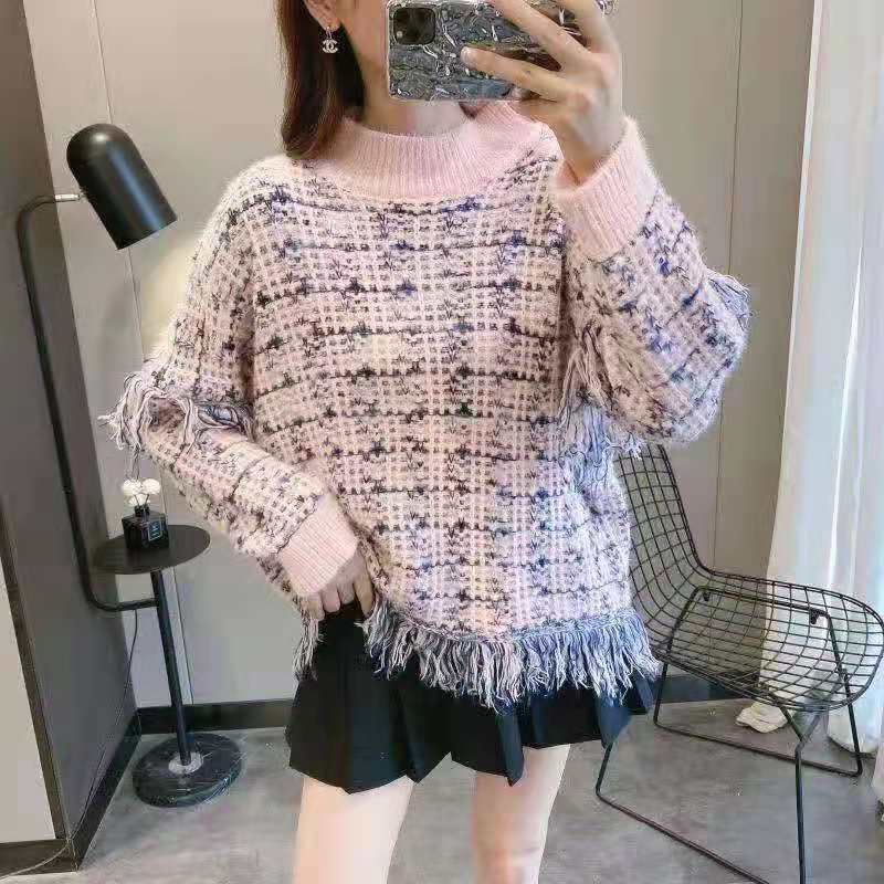 

Женский пуловер, осень 2022, осенне-зимний свитер с кисточками и необработанными краями, винтажный свободный универсальный пуловер с грубыми цветами, женский топ