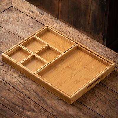 Japanese Style Rectangular Bamboo Multi-Compartment Snack Tray