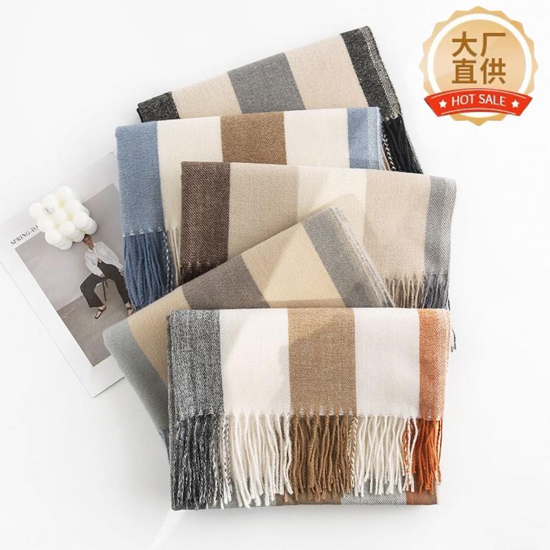 Womens Wool-Blend Plaid Scarf With Fringe Winter Wrap Shawl Warm Neck Office Chic