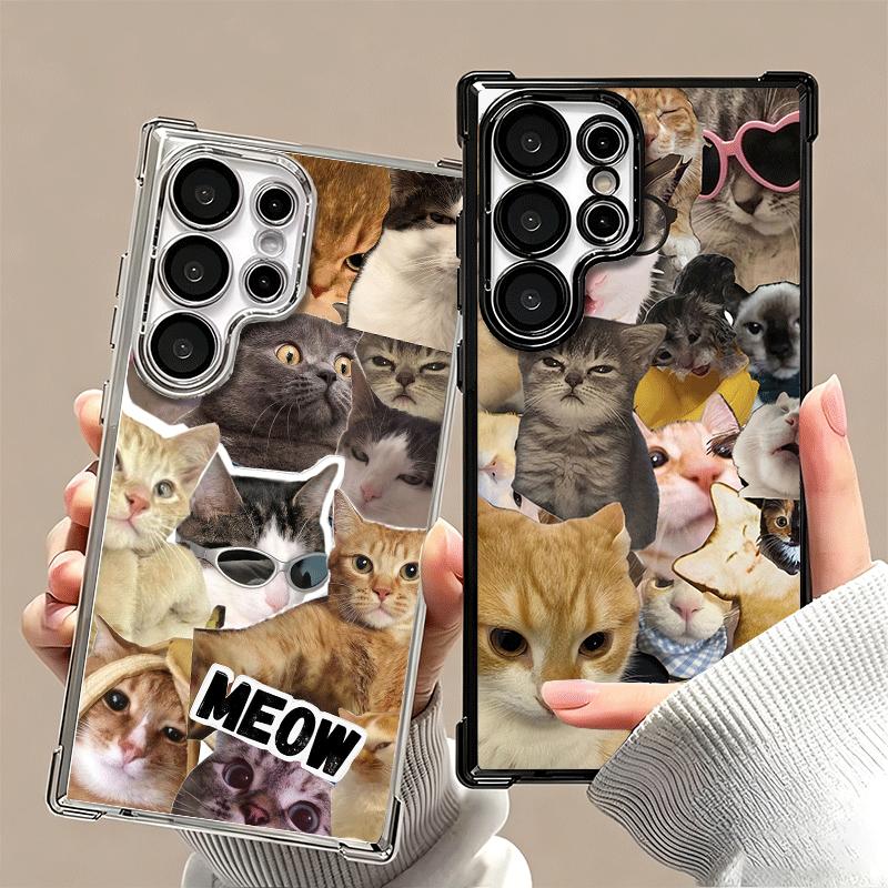 Crying Cats Combine Memes Plating Phone Case For Samsung Galaxy S24 S25 FE S26 Edge S23 Ultra S22 S21 Plus S20 Anti-Fall Airabag