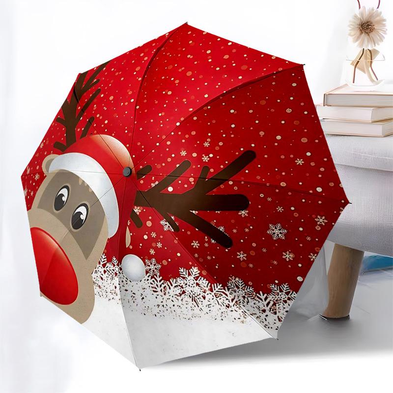 

1pc Stained Glass Snowman Design Automatic Folding Umbrella, Portable Tri-Fold Design with 8-Rib Iron Frame, Perfect for Outdoor Use, Festive Gift, Tr