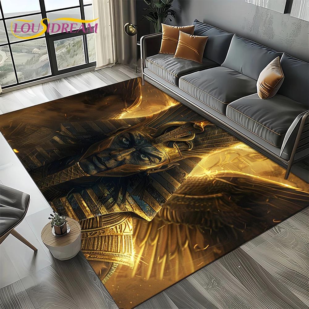 3D Retro Ancient Egypt Death Anubis Pharaoh Horus Mythology Carpet Rug for Living Room Bedroom Home Sofa,Kids Non-slip Floor Mat
