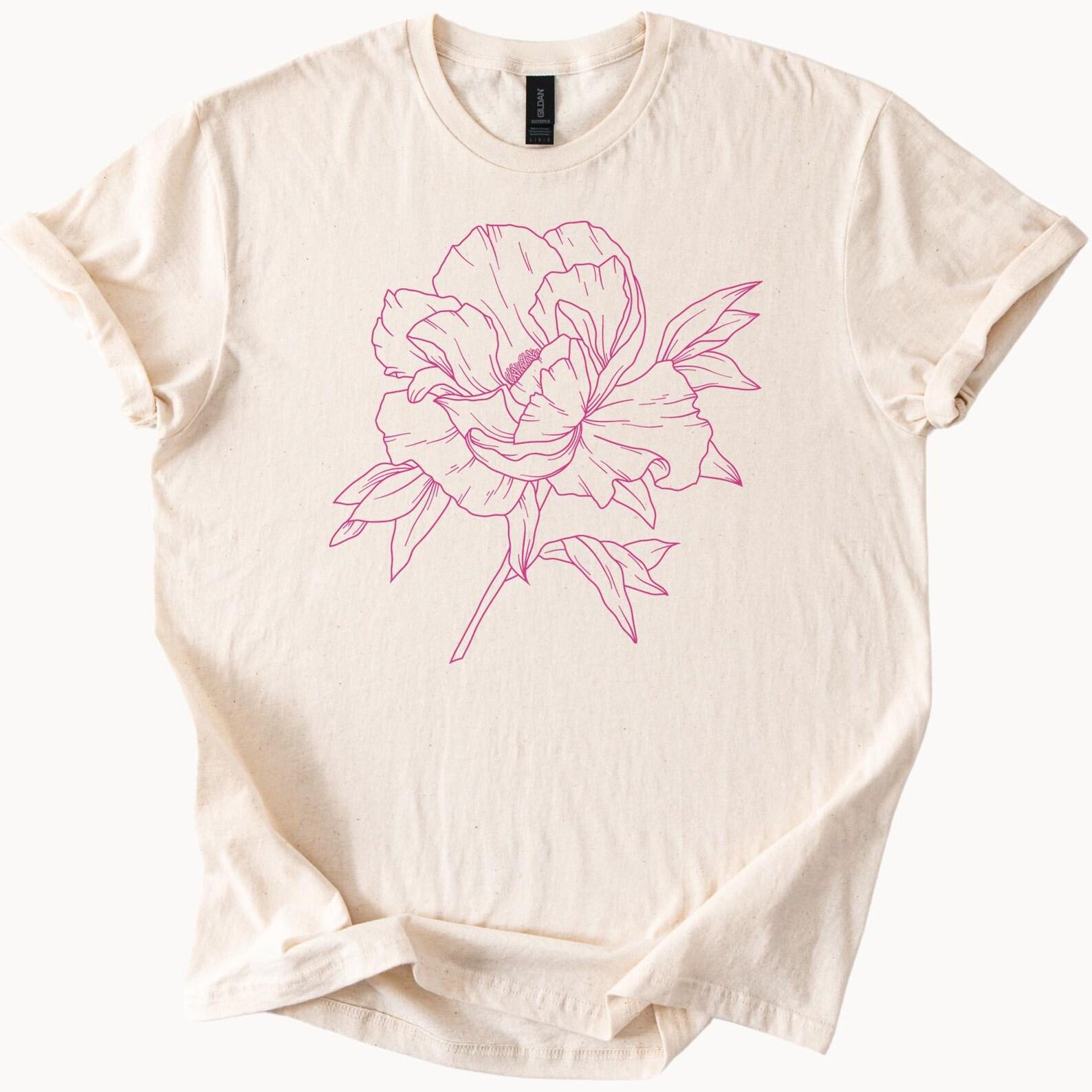 Hand Drawn Peony Flower Graphic T Shirt Minimalist Botanical Line Art Floral Tee Nature Inspired Shirt Gift for Her or Him 130
