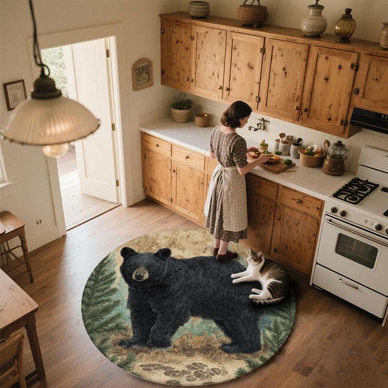 Bear Pattern Round rug,Carpet Rug for Living Room Bedroom Playroom ,Non-slip Floor Mat,Holiday Gifts and Birthday Gifts.