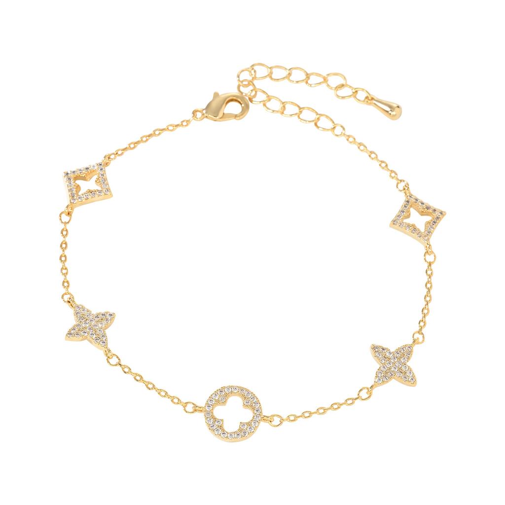 Niche Design Four Leaf Clover Crystal Bracelets for Women, Micro Pave CZ Dainty Charm Bracelet, Elegant Wholesale Jewelry