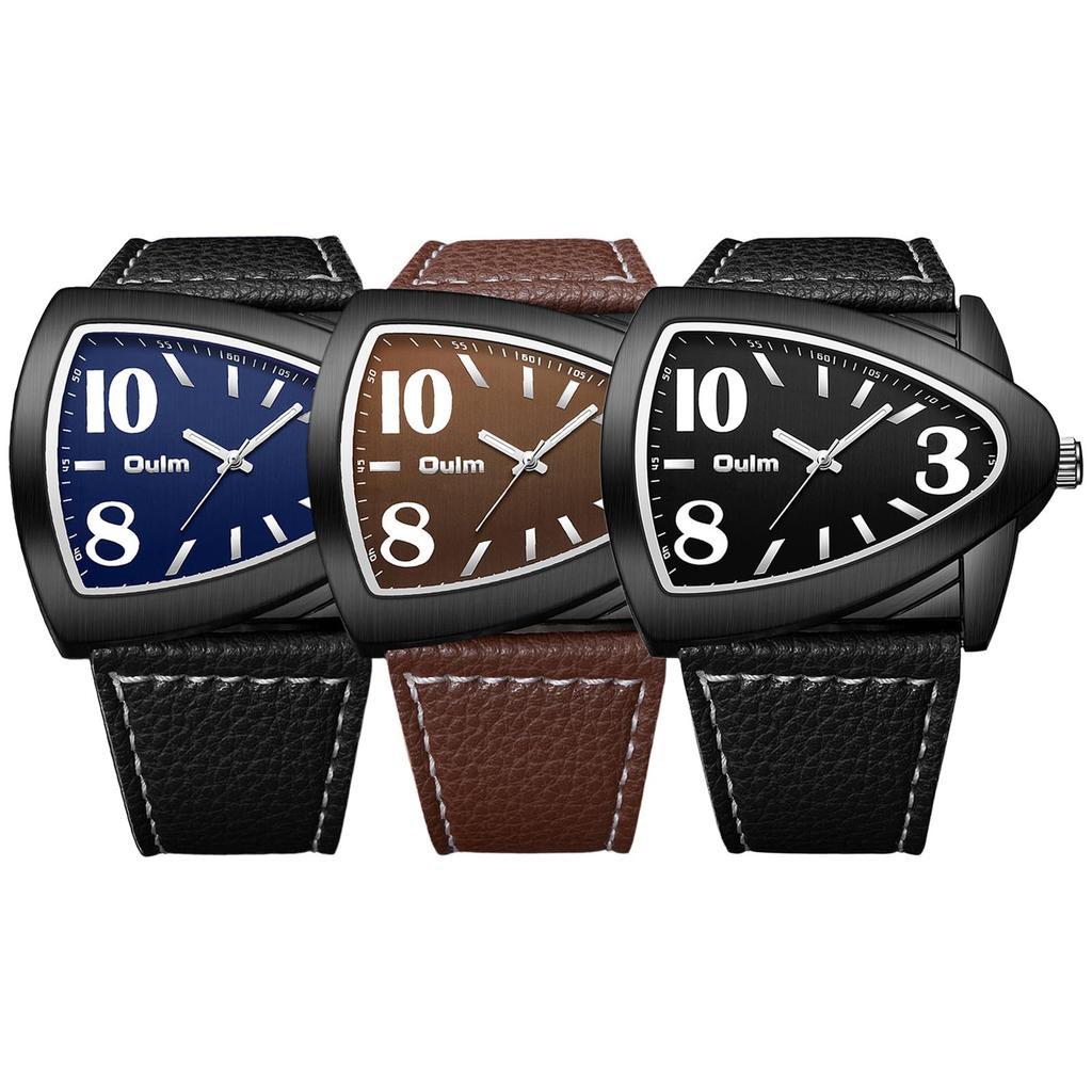 Triangle watch stainless steel men fashion stylish unique PU strap cool handsome gift anniversary birthday black