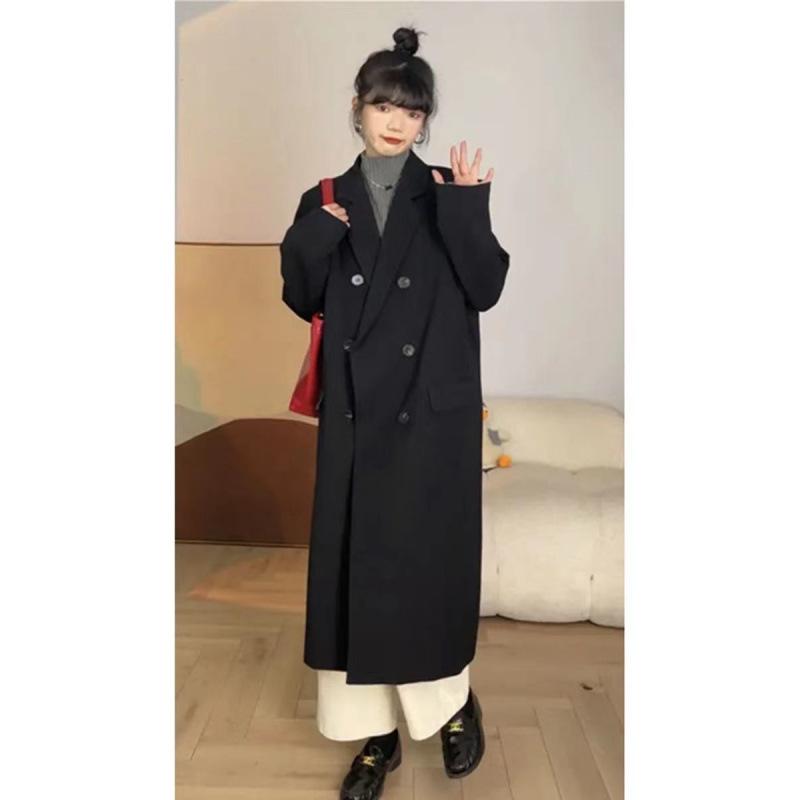 Grauer High-End Damen-Trenchcoat im koreanischen Stil 2025 - Lockere Passform, Anzugdesign für Frühling, Herbst und Winter