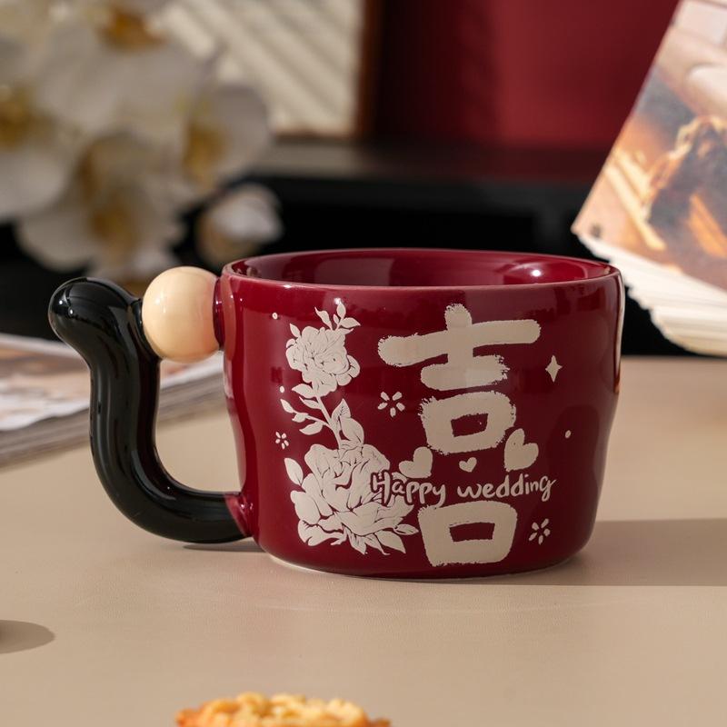 

Flower Pair Cup Gift Box Assembly Bag Chinese Style Coffee Cup Couple Ceramic Mug With Hand Gift Water Cup 400ml