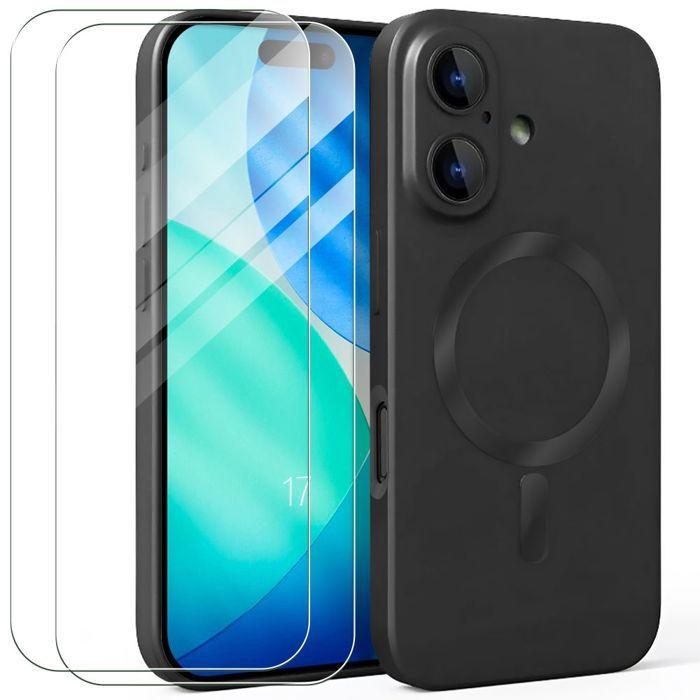 Coque de Protection - E.F.Connection - pour iPhone 17 - avec Cercle Magnétique Noir - 2 Verres Trempés
