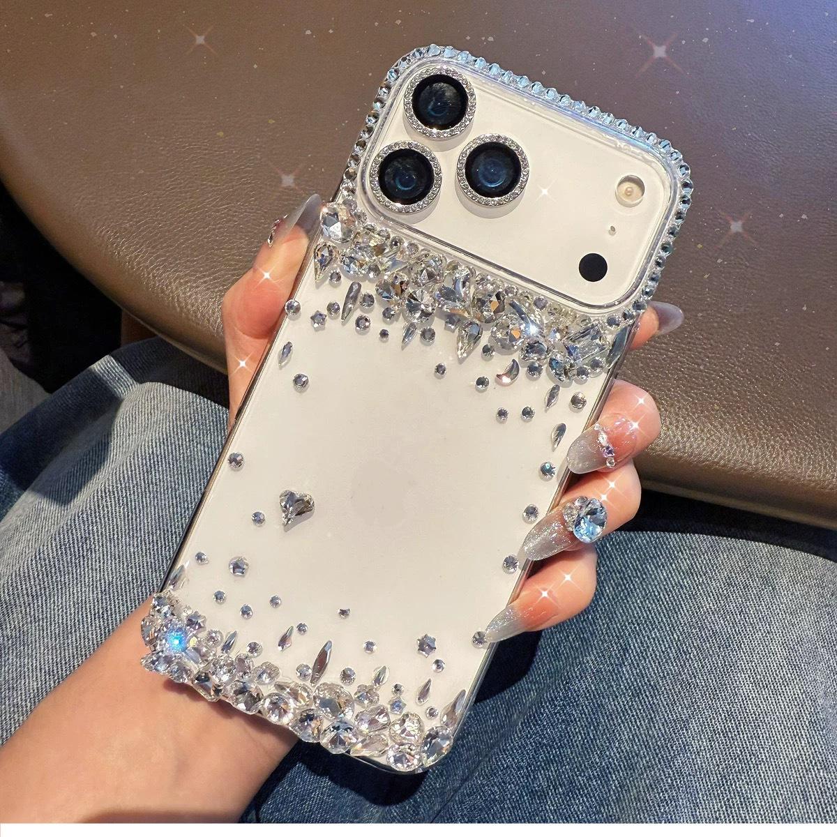 

Apple 17 Pro Max Rhinestone Phone Case - Light Luxury, Transparent, High-End, Fashionable iPhone 11