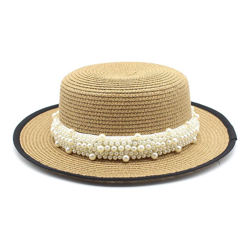 Summer Straw Hat Women'S Straw Visor Hemming Flat Top Sun Protection Beach Hat Casual Fashion Hat