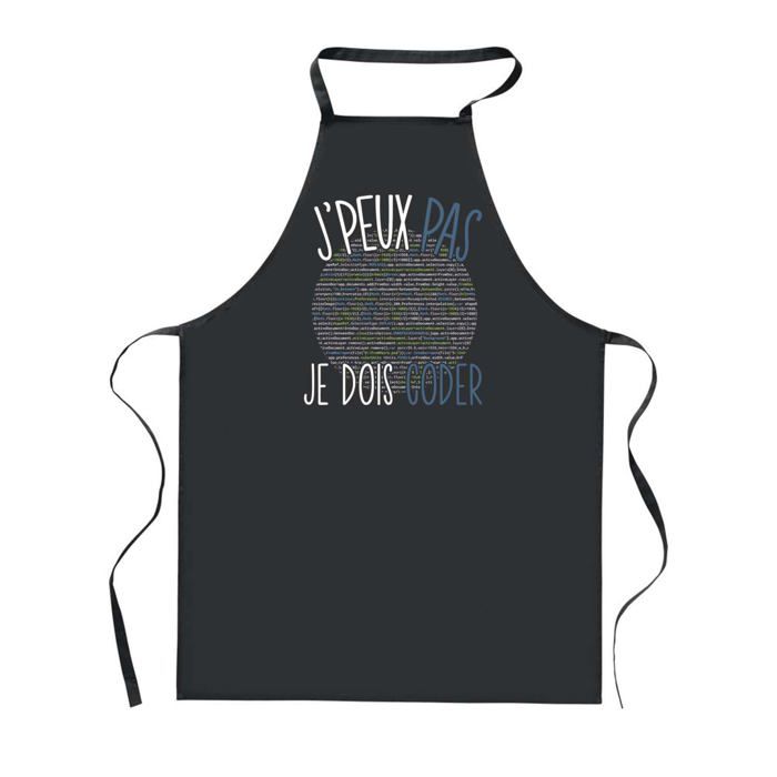 Tablier de cuisine - PLANETEE - J'peux Pas Codeur - Noir - 90x60 cm - Impression France