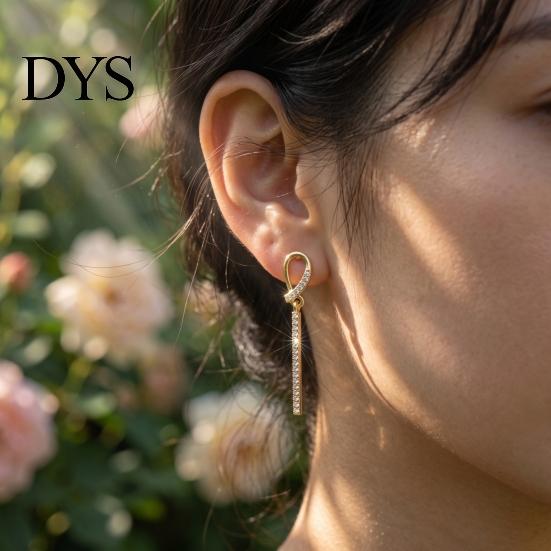Minimalist Trendy Ear Drops 1 Pair Sparkly Women Earrings, Geometric Cubic Zirconia Dangle Comfortable Daily Wear Jewelry Gold Plated Rhinestone Drop