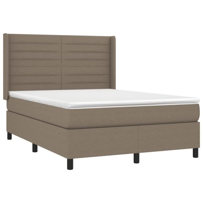 3131517 vidaXL Lit à sommier tapissier avec matelas Taupe 140x200 cm Tissu