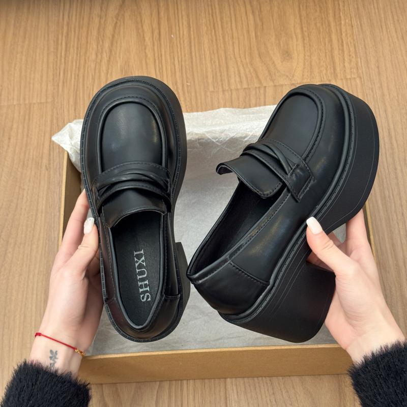 2026 New Spring Women Chunky Loafers Shoes Concise Thick Heel Shoes College Style Female Slip On Leather Single Shoes