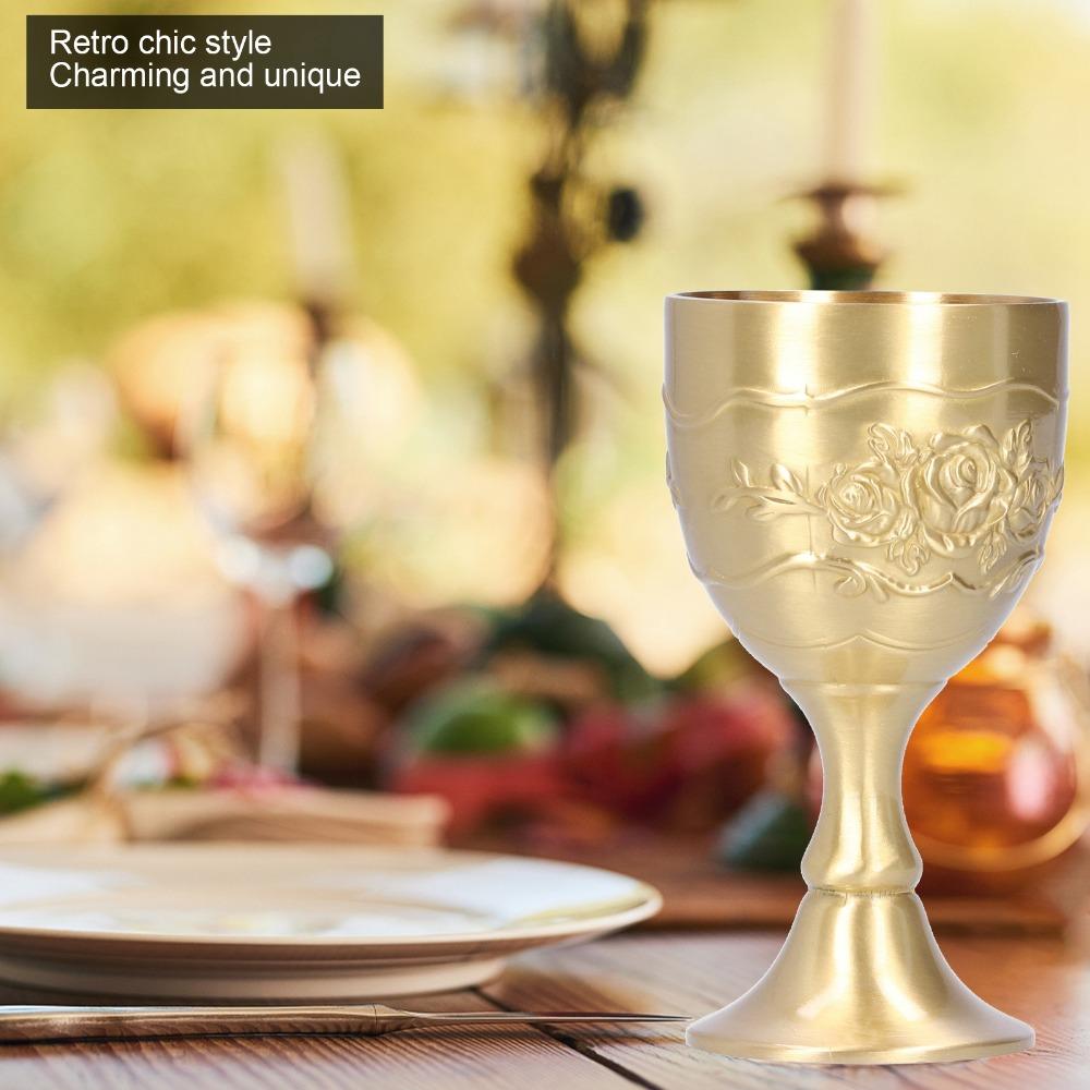 Brass Vintage Chalice Engraved Flower Wine Goblet Goblets & Chalices Small Goblet  Bar Use