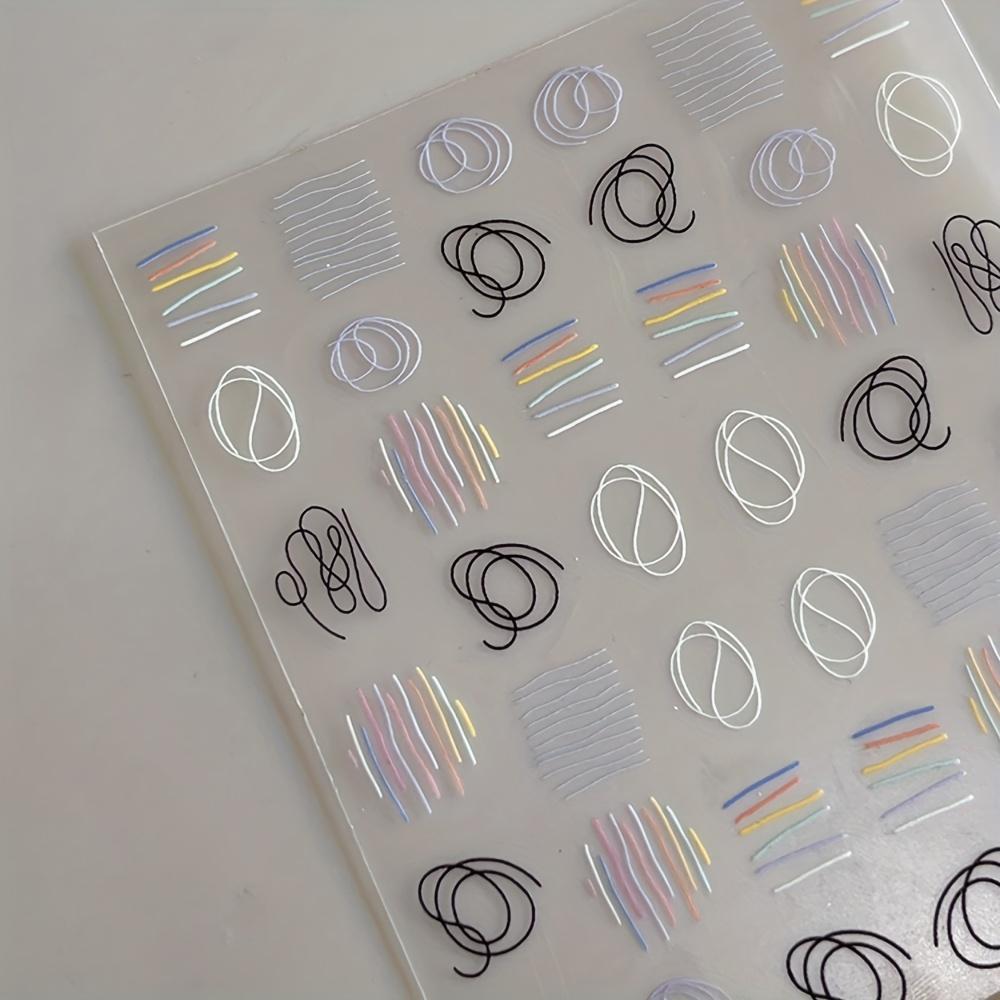 1pc Abstract Geometric Nail Art Stickers - Self-Adhesive Resin Nail Decals with Pastel & Vibrant Lines, Glossy Finish for DIY Manicure & Pedicure