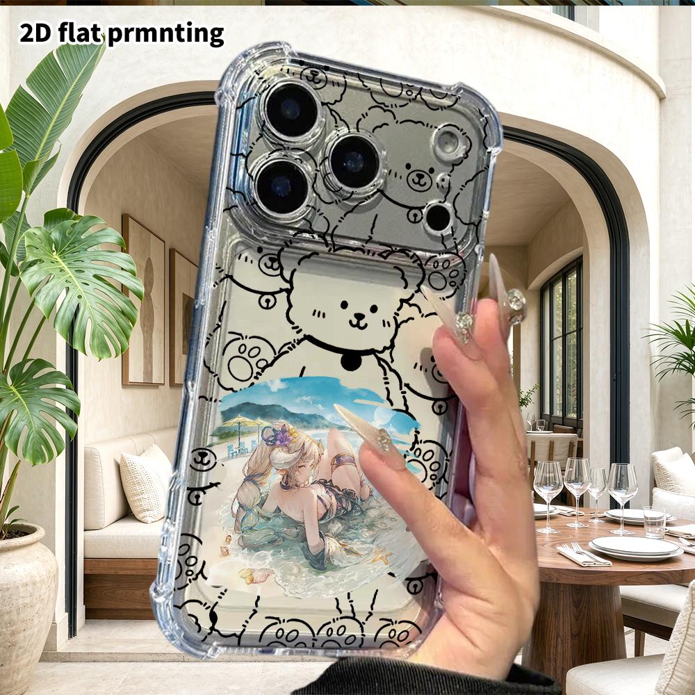 Phone Case: 2D flat suitable for iPhone 18 17 16 15 14 13 Pro, transparent four corner shockproof protective case, beast eared girl, Christmas and Hal