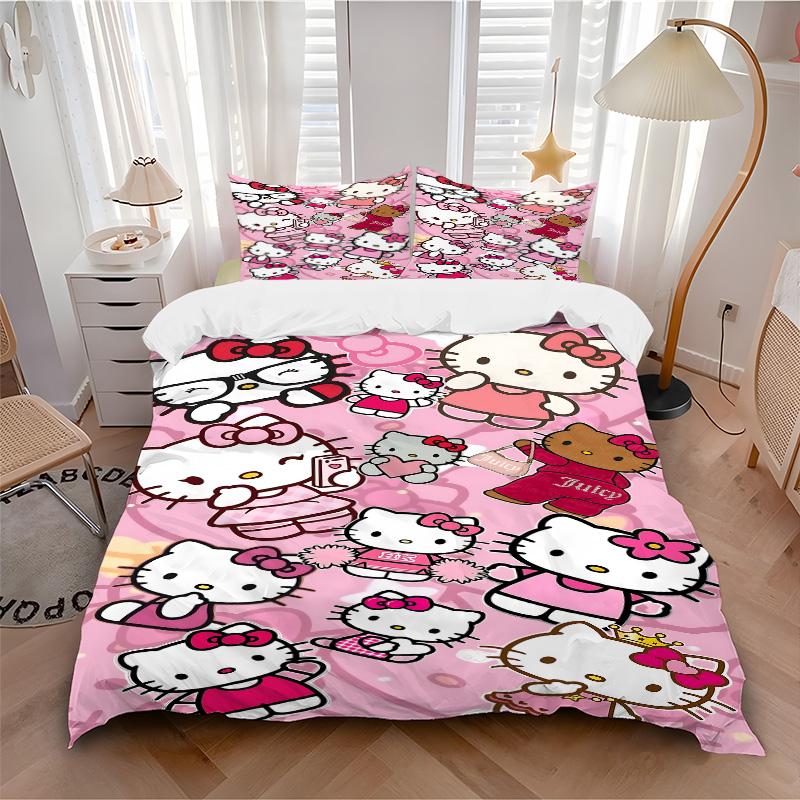 Hello Kitty Party Print 3Pcs Bedding Setduvet Cover With 2 Bedropillowcase Home Birthday Gift