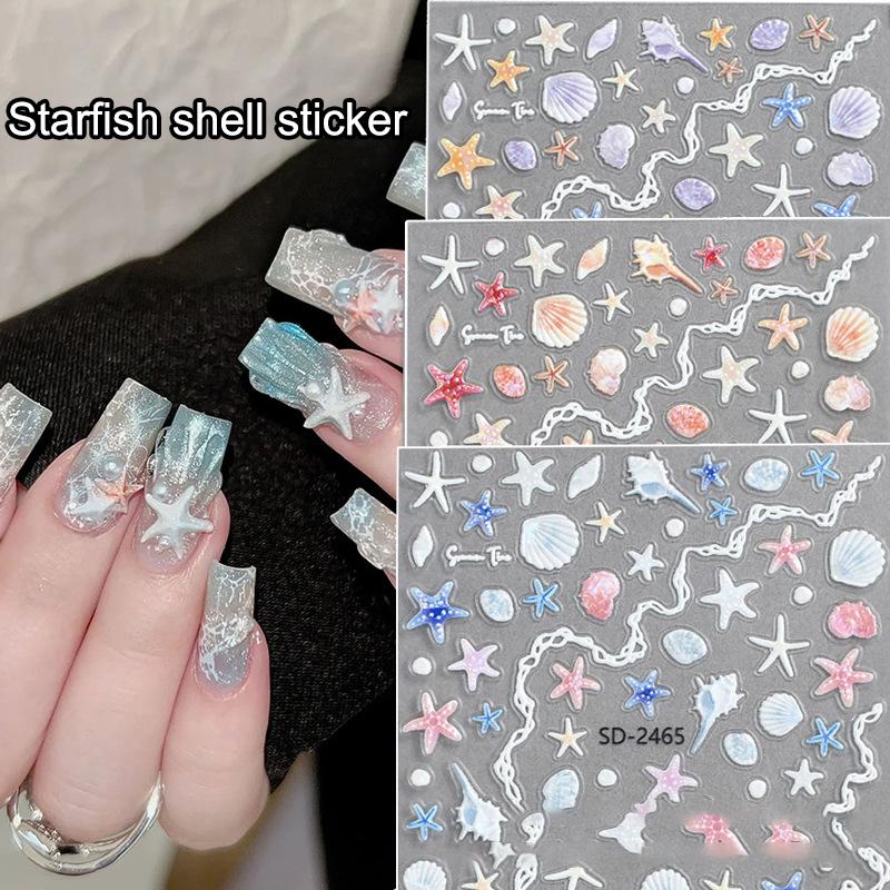 Shell Starfish Shell Nail Stickers Cute Starfish Decorative Stickers For Nails Diy 5D Self Adhesive Summer Manicure Decals