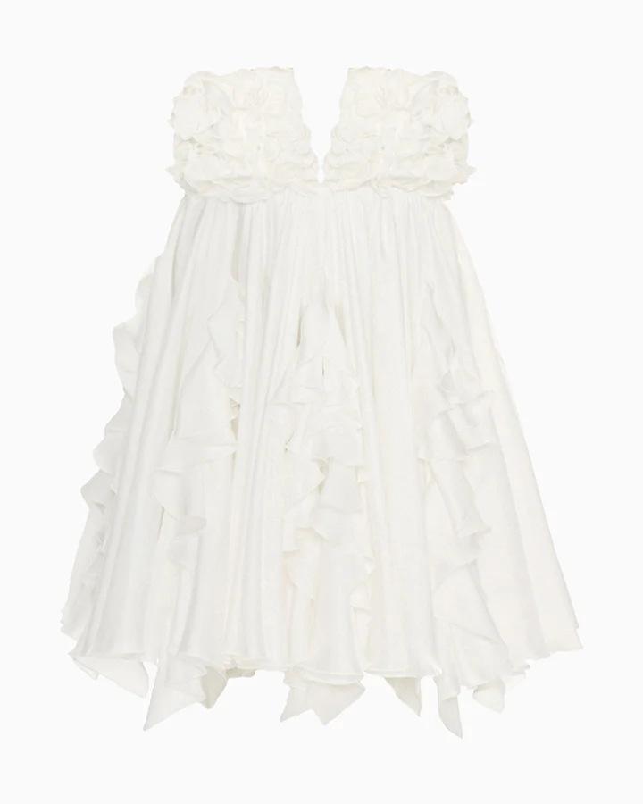 

2026 Strapless Floral Ruffle Hem Slimming Short Dress for Women Medium