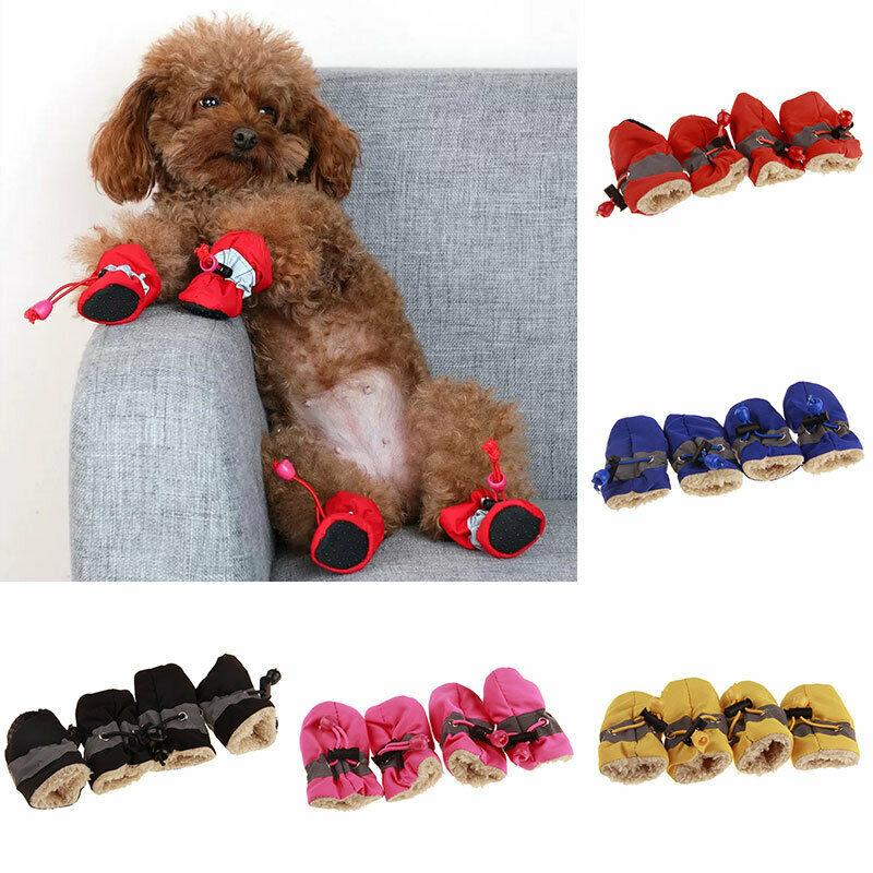 4pcs/set Warm Winter Pet Dog Boots Waterproof Puppy Shoes Protective Anti-slip Apparel for Small Dog Puppy Dogs Socks Booties