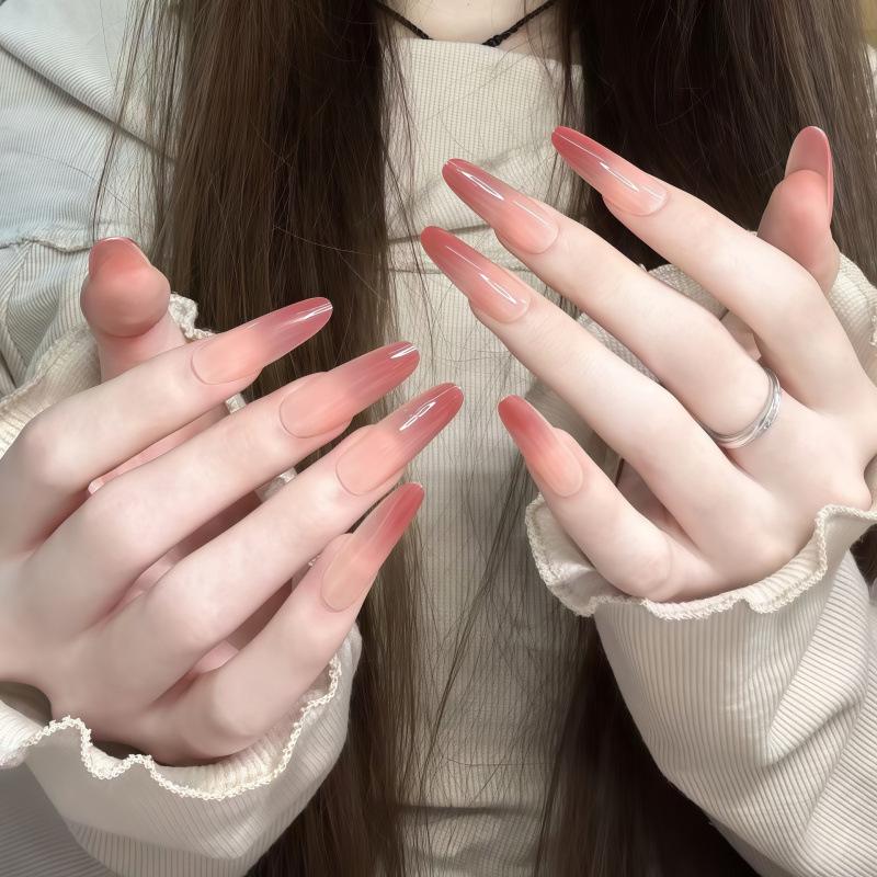 Handmade Rose Pink Nude Gradient Detachable Manicure Tips