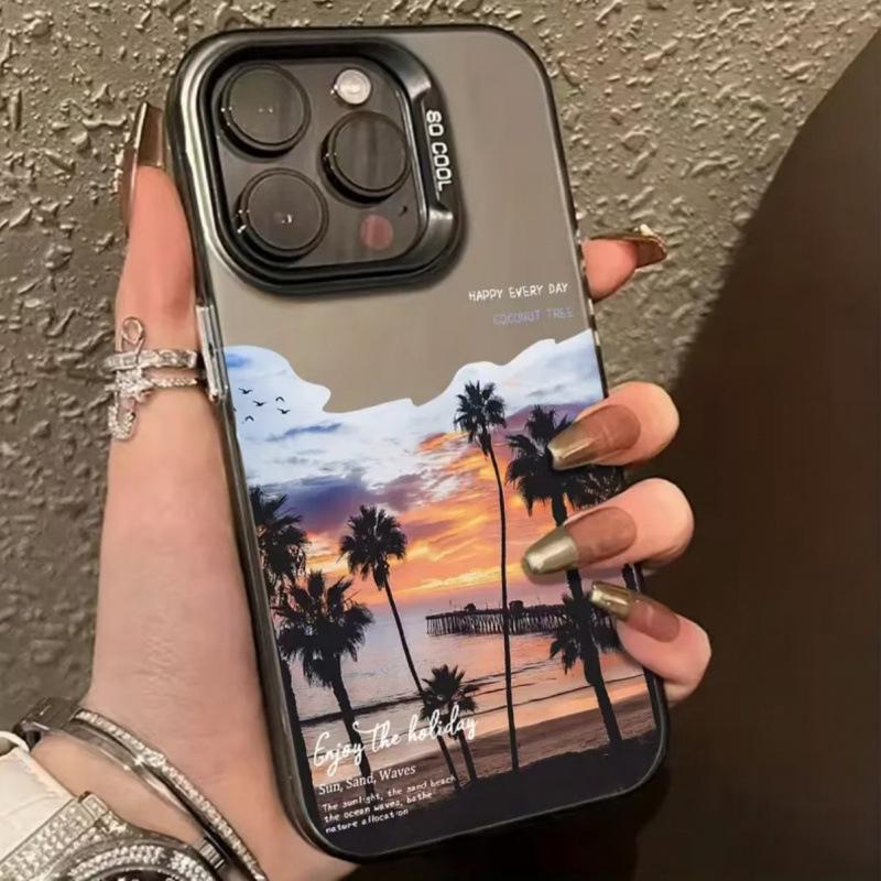 Silver Twilight Coconut Tree Phone Case for Apple 17/16/15 Pro/14 Pro Max/13/12/11/X