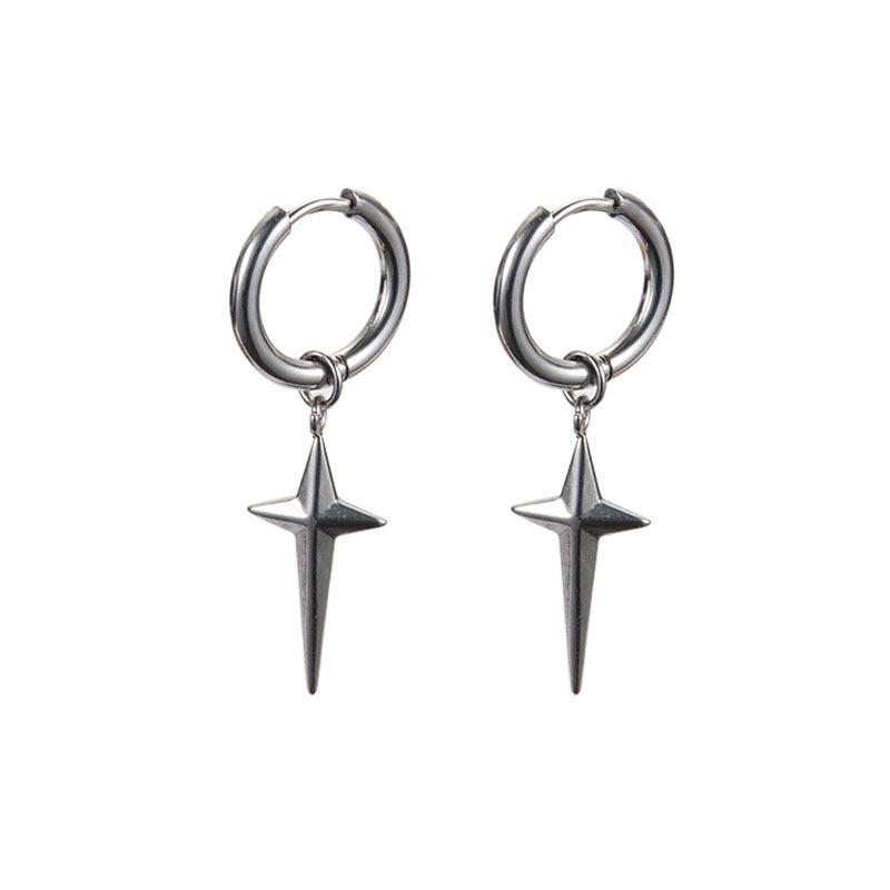 Non-fading Titanium Steel Cross Star Ear Clips - Unisex Retro Hip Hop Punk Jewelry