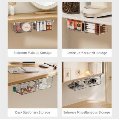 Transparent Pull-Out Storage Drawer Wall-Mounted No-Punching Installation Drawer Style Storage Box Under The Mirror Cabinet