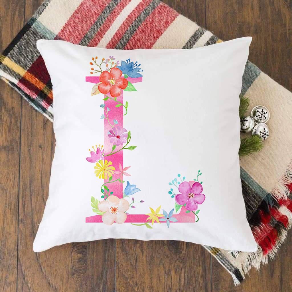 Pink Alphabet Flower Printed Cushion Cover Pillowcase English Letter A-Z Home Decorative Sofa Bed Backrest Pillow Cover 45*45cm
