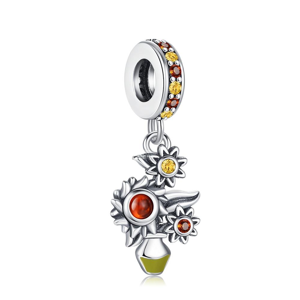 New Original Flower Pendant 925 Silver Rose Charm Fit Bracelet Diy For Women Elegant Bead Daily Wear Fine Gift